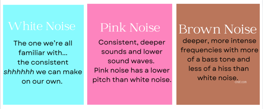 definitions of white noise, pink and brown noise