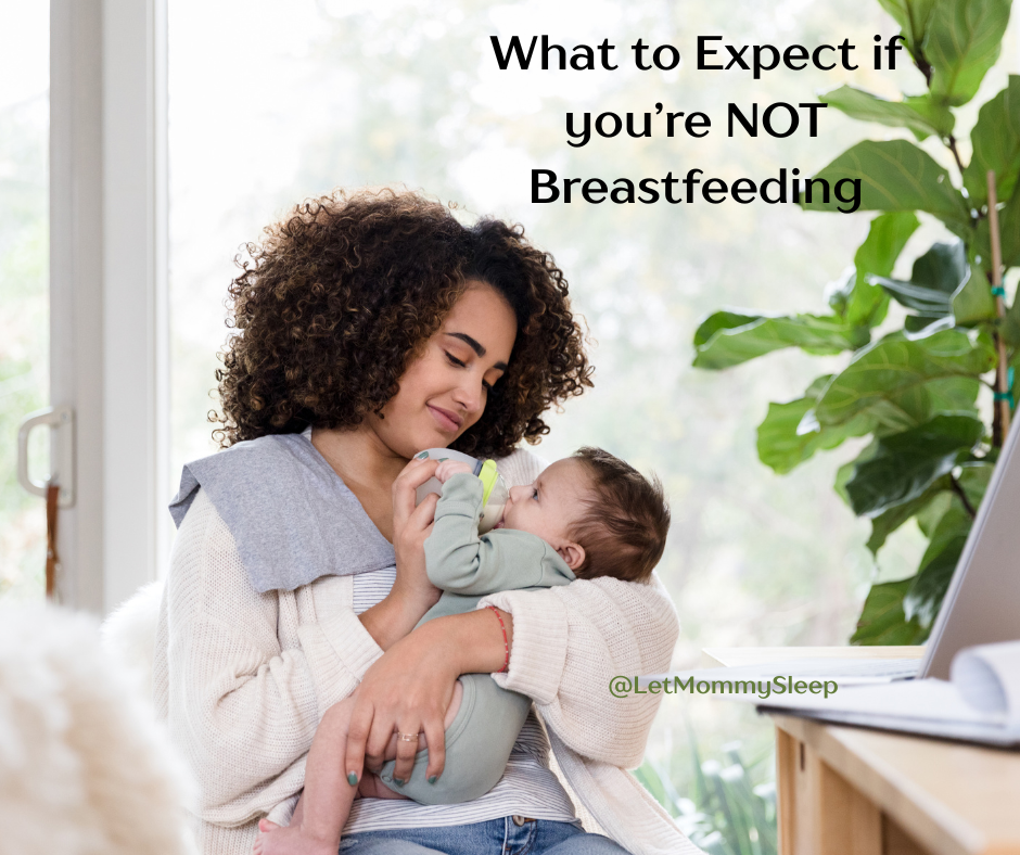 What to Expect if you’re NOT 
Breastfeeding shows a mom formula feeding her newborn