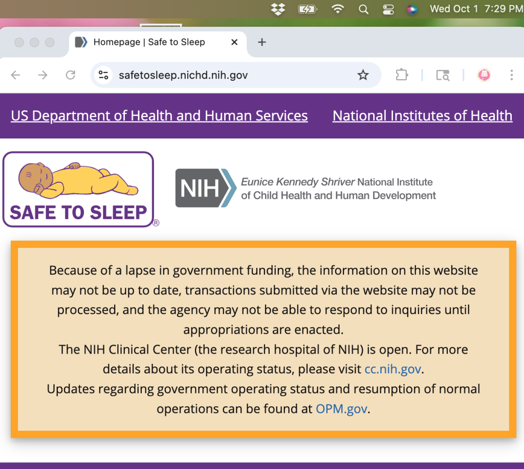 NIH website message 
