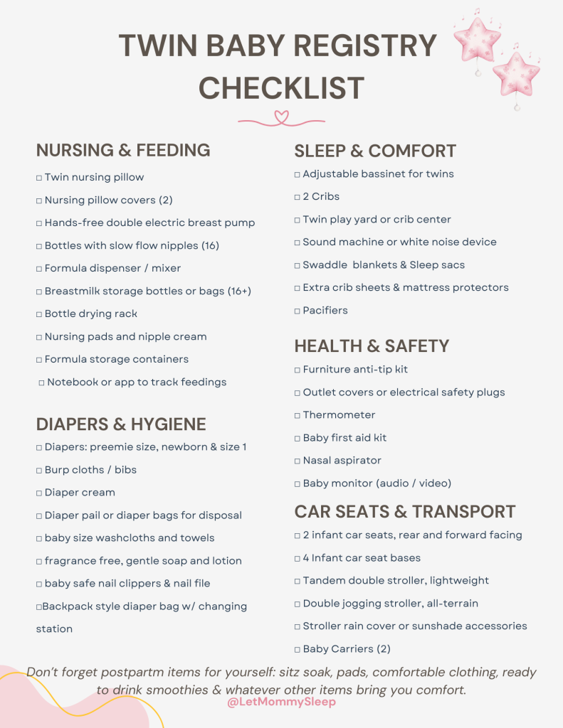 twin baby registry checklist by let mommy sleep night nannies